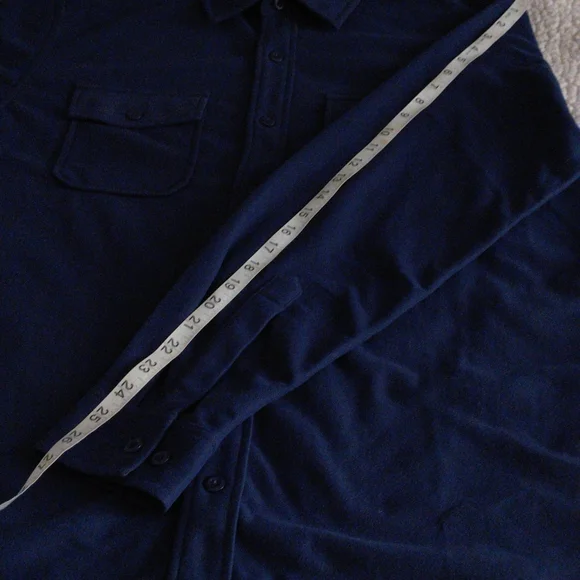 Lands' End Men's Large Tall Fleece Navy Blue Button Down Shirt - Picture 9 of 15